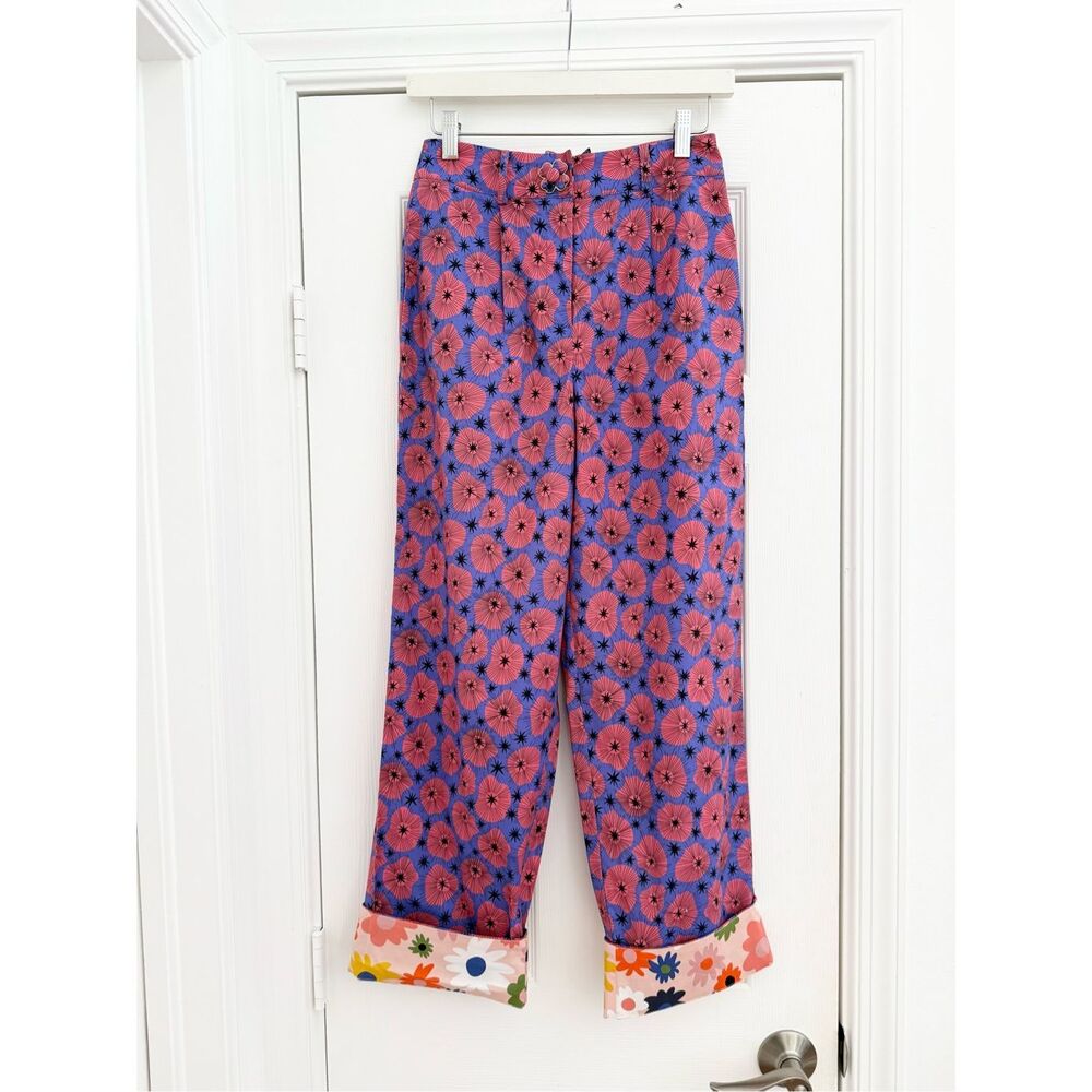 Celia B Womens Blue Pink Floral Samoa Trousers Pants Size XS